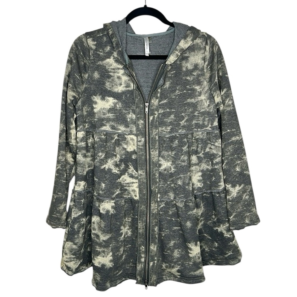 MURMUR Distressed Seam Patterned Gray and Cream oversized Long Hoodie size S